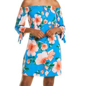 Vince Camuto Off-the-shoulder Floral Shift Lined Summer Dress Hawaiian NWT 4